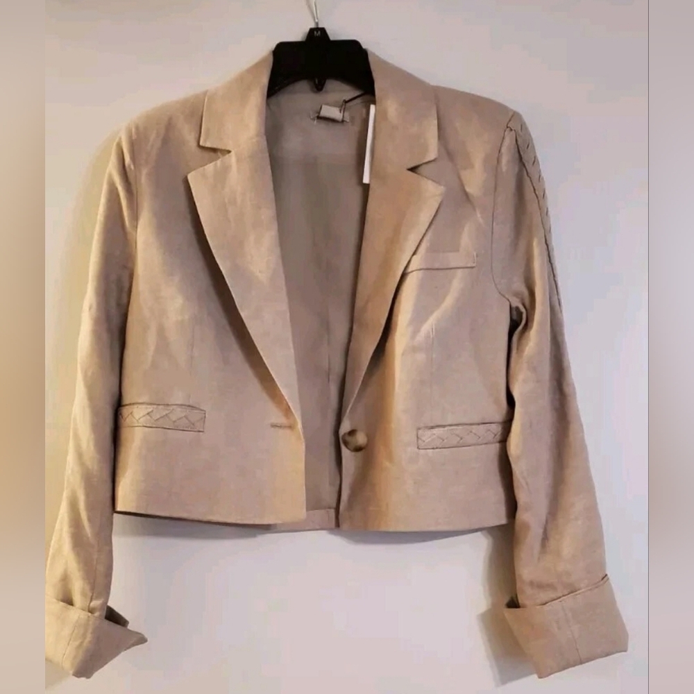 NWT Jason Wu Linen Blend Cropped Blazer Tan/Beige. Medium